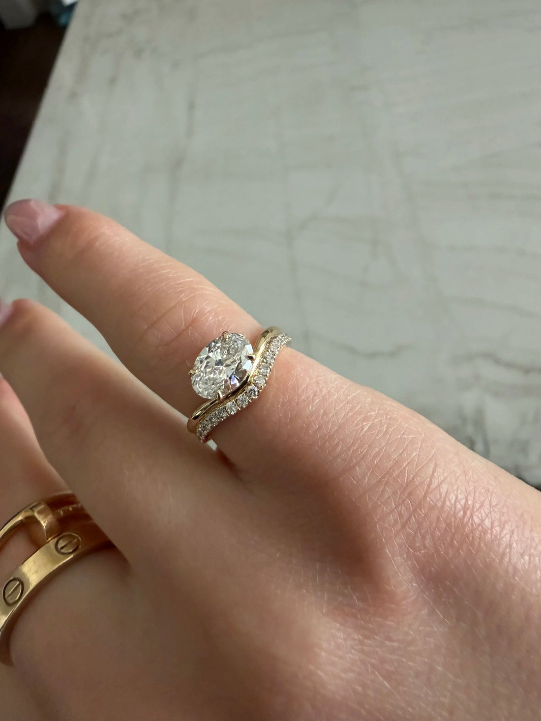 Floating Oval Pave Pinky Ring
