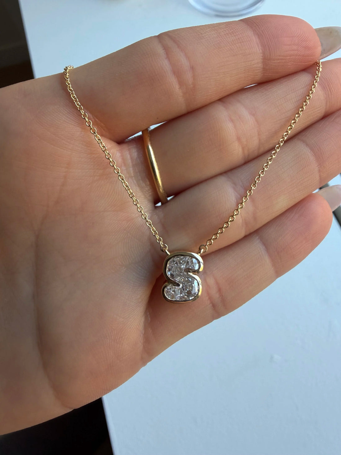 Initial Diamond Bezel Necklace