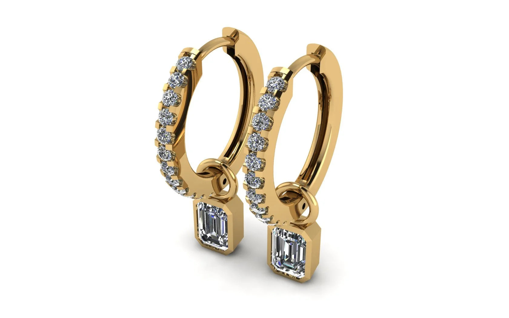 Pave hoops with dangling emeralds - 3