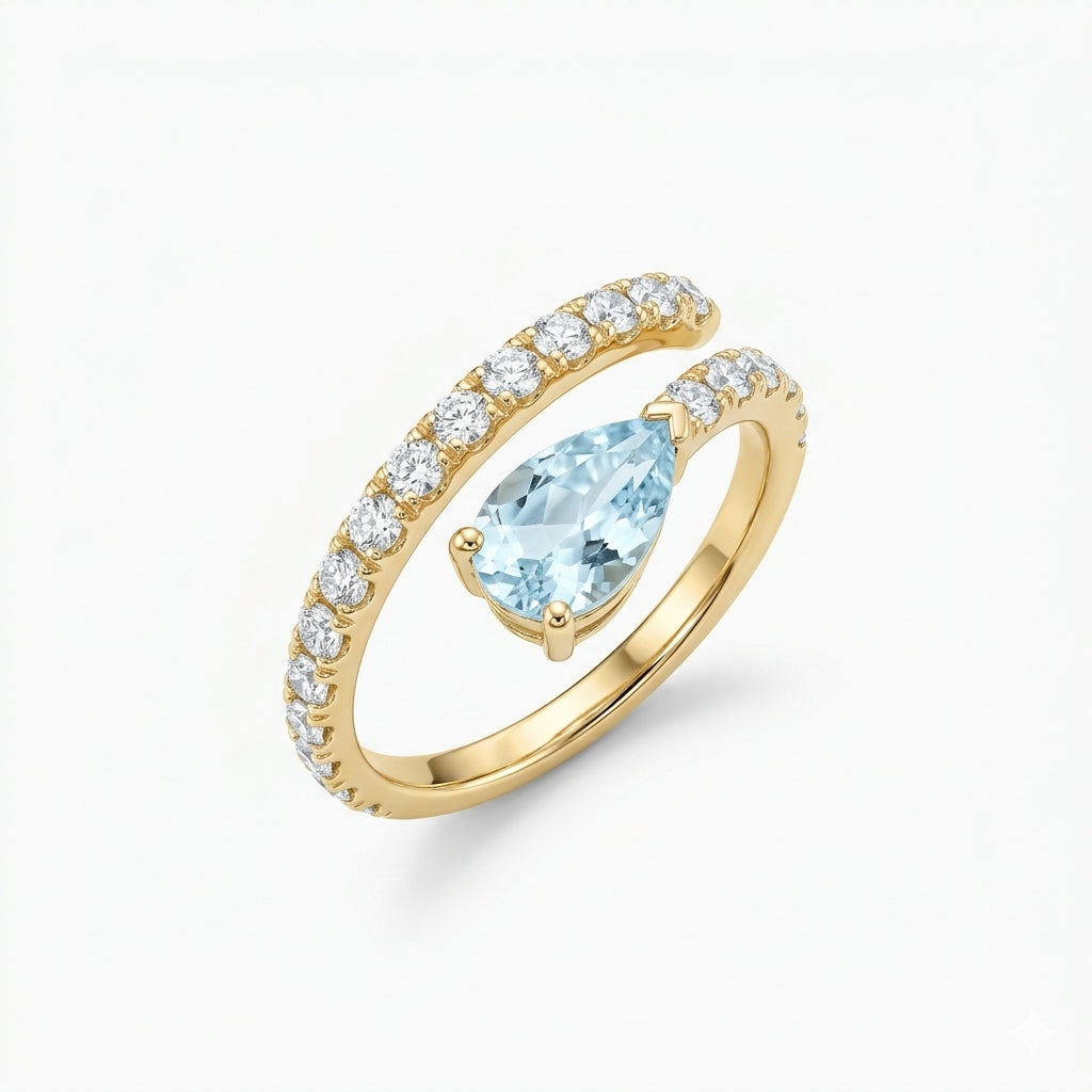 Aqua Coil Diamond Pave Ring