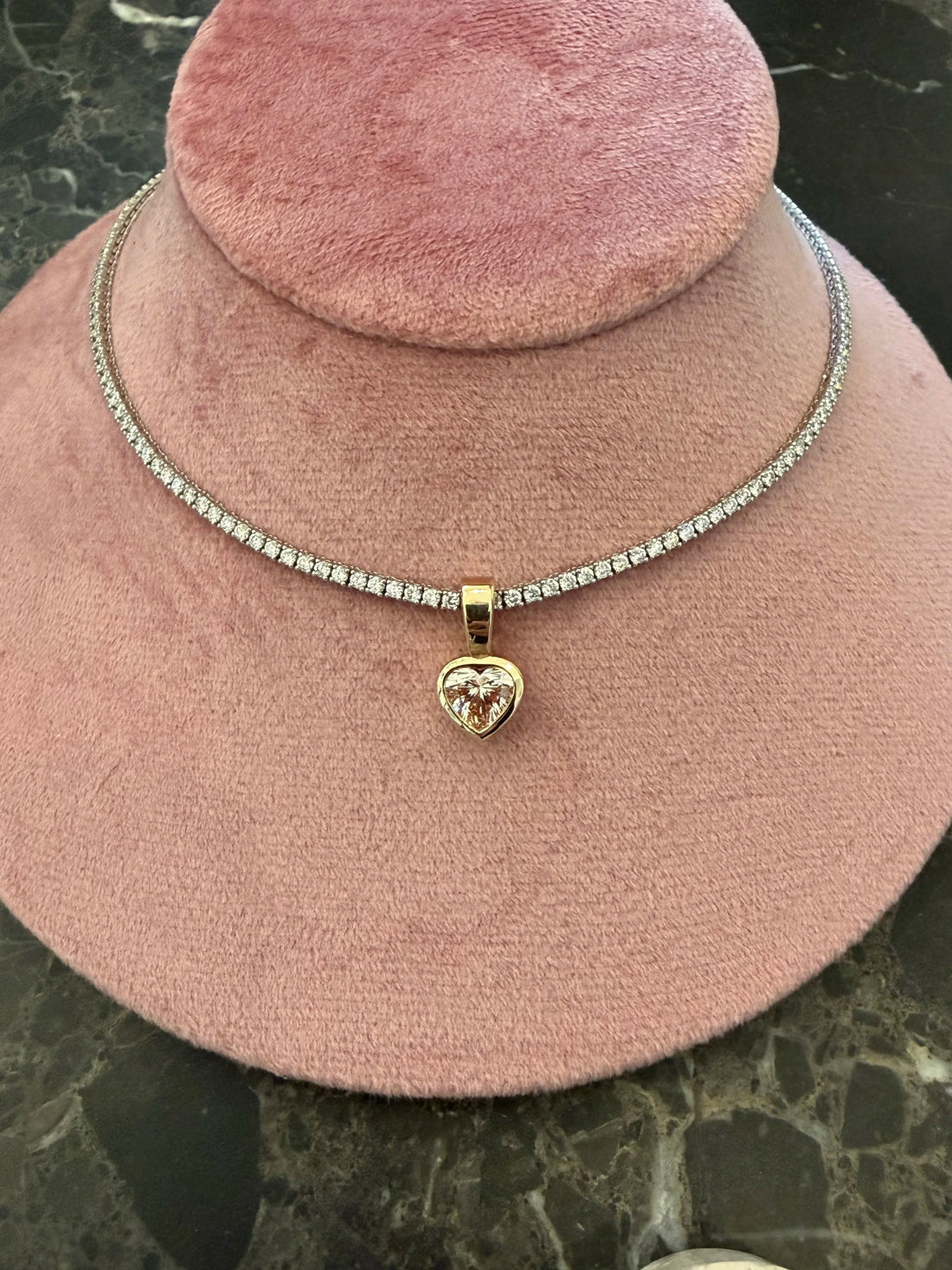 Pink Diamond Heart Charm - 2