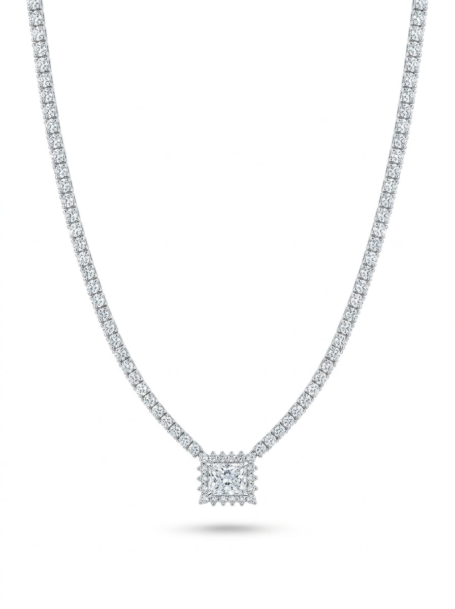 Radiant Halo Tennis Necklace